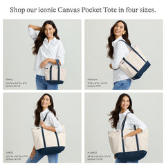 Large Solid Color 5 Pocket Open Top Canvas Tote Bag