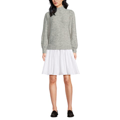 Women's Petite Fuzzy Lantern Sleeve Mock Neck Mini Twofer Dress