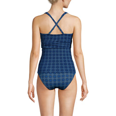Women's Long Torso V-Neck Plunge X Back Tankini Top