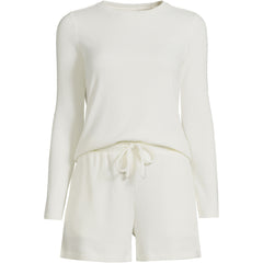Women's Cozy Plus Size Brushed Rib 2 Piece Pajama Set - Long Sleeve Top and Shorts