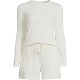Women's Cozy Petite Brushed Rib 2 Piece Pajama Set - Long Sleeve Top and Shorts