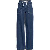 Women's Plus Size Lightweight Denim High Rise Relaxed Straight Pull On Pocket Jeans