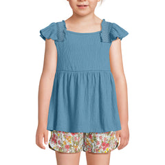 Girls Smocked Flutter Sleeve Gauze Tank Top