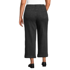 Women's Plus Size Soft Denim High Rise Wide Leg Patch Pocket Crop Jeans
