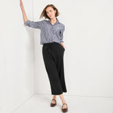 Women's Petite Sport Knit Elastic Waist Wide Leg Crop Pants