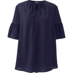 Women's Maternity Short Sleeve Tie Neck Crepe Blouse