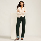 Women's Flocked Denim Mid Rise Relaxed Straight Leg Cuff Jeans