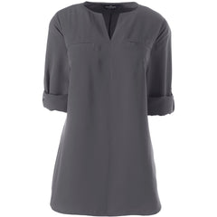 Women's Petite Roll Sleeve Splitneck Tunic Soft Blouse