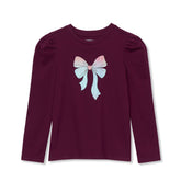 Girls Long Sleeve Graphic Tee With Puff Shoulder