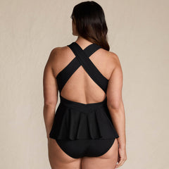 Women's Plus Size SlenderSuit Plunge Ruched X-Back Ruffle Fauxkini One Piece Swimsuit