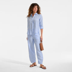 Women's Petite Linen High Rise Pleated Barrel Leg Ankle Pants