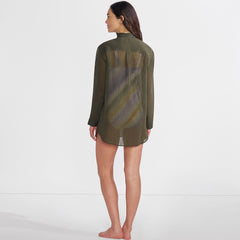 Women's Rayon Rib Button Down Cover-Up