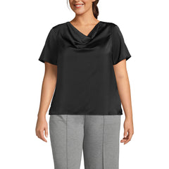 Women's Plus Charmeuse Short Sleeve Cowl Neck Top