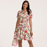 Women's Tall Linen Blend Button Front Dress with Godets