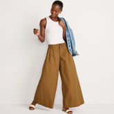 Women's Poplin Mid Rise Pleated Slouchy Pants