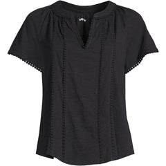 Women's Plus Size Slub Short Sleeve Notch Neck Top