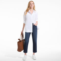 Women's Petite Starfish High Rise Knit Denim Straight Crop Jeans
