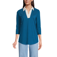 Women's Petite 3/4 Sleeve Super T Collared Popover Tunic