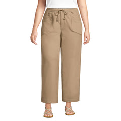 Women's Plus Size Herringbone Chino High Rise Relaxed Straight Drawstring Ankle Pants