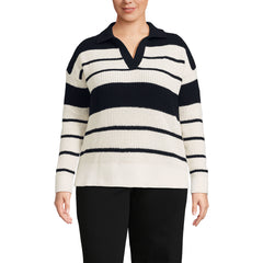 Women's Plus Size Cotton Boucle Johnny Collar Shaker Pullover