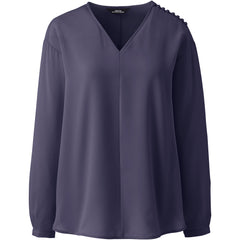 Women's Plus Size Long Sleeve V-neck Button Shoulder Crepe Blouse