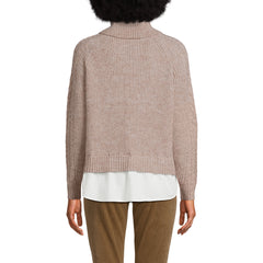 Women's Cable Turtleneck with Mock Shirt Detail Sweater