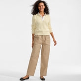 Women's Petite Herringbone Chino High Rise Relaxed Straight Drawstring Ankle Pants