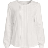 Women's Plus Size Lightweight Jersey Lace Mix Long Sleeve Pintuck Top