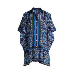 Women's Petite Cotton Poplin Button Down Kaftan Shirt Dress Swim Cover-up Print