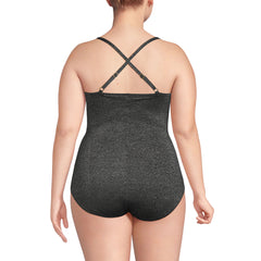 Women's Plus Size Slender Suit Shine Pleated Tummy Control Chlorine Resistant One Piece Swimsuit