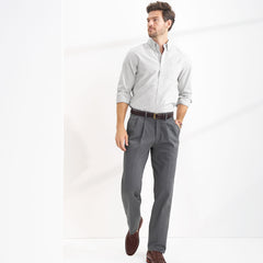 Men's Long No Iron Comfort Waist Traditional Fit Pleated Front Chino Pant