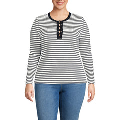Women's Plus Size Polished Rib Tie Henley Top