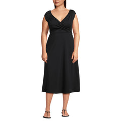 Women's Plus Size Cotton Modal Off the Shoulder Wrap Midi Dress