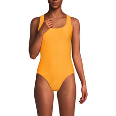 Women's Petite Tugless Ribbed X-Back One Piece Swimsuit