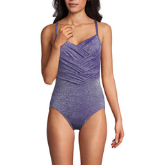 Women's Slender Suit Shine Pleated Tummy Control Chlorine Resistant X-back One Piece Swimsuit