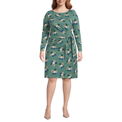 Women's Plus Size Boatneck Long Sleeve Tie Waist Dress