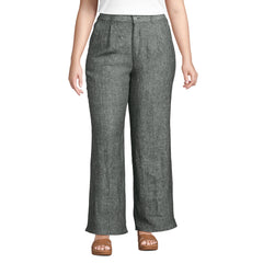 Women's Plus Size High Rise Wide Leg Linen Pleated Pants