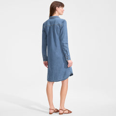 Women's Light Weight Denim Long Sleeve Button Front Shirt Dress