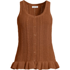 Women's Plus Size Cotton Boucle Ruffle Hem Sleeveless Sweater