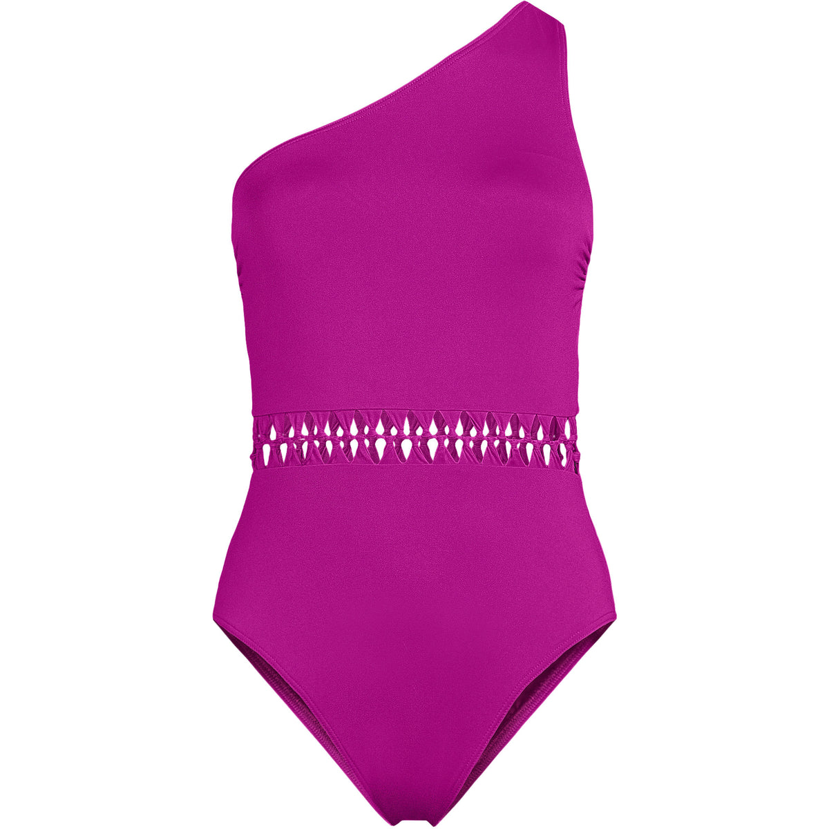 Women's Plus Size Macrame One Shoulder High Leg One Piece Swimsuit