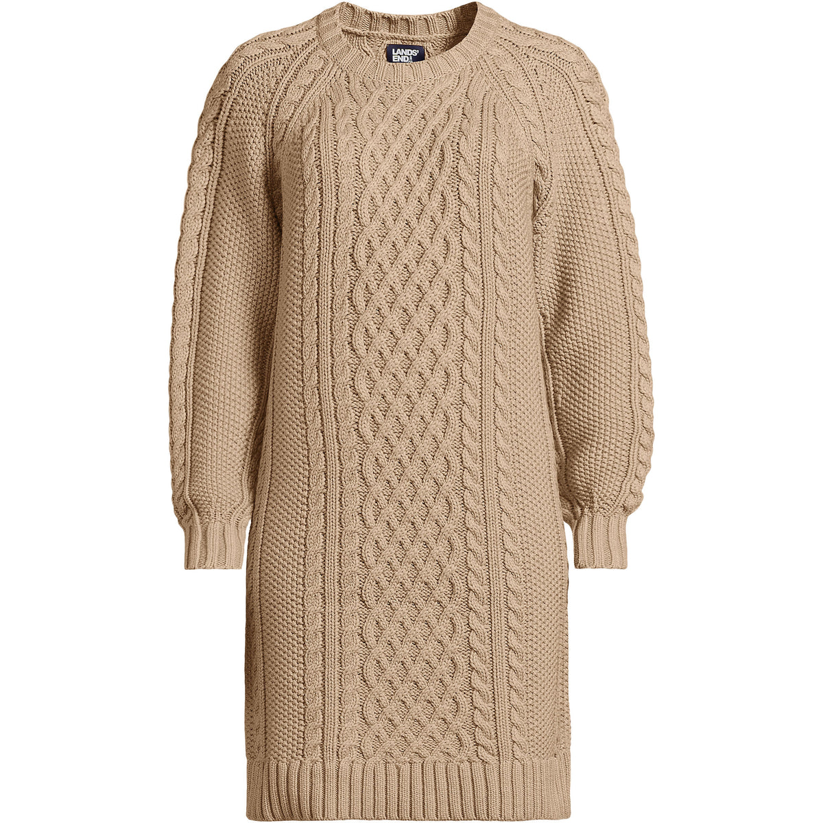 Women's Cotton Blend Cable Crew Neck Sweater Dress