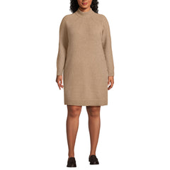 Women's Plus Size Boucle Long Sleeve Raglan Mock Neck Sweater Dress