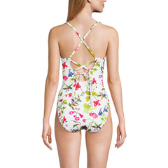 Women's Long Lace Up One Piece Swimsuit