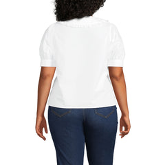 Women's Plus Size Carefree Cotton Puff Sleeve Statement Collar Shirt