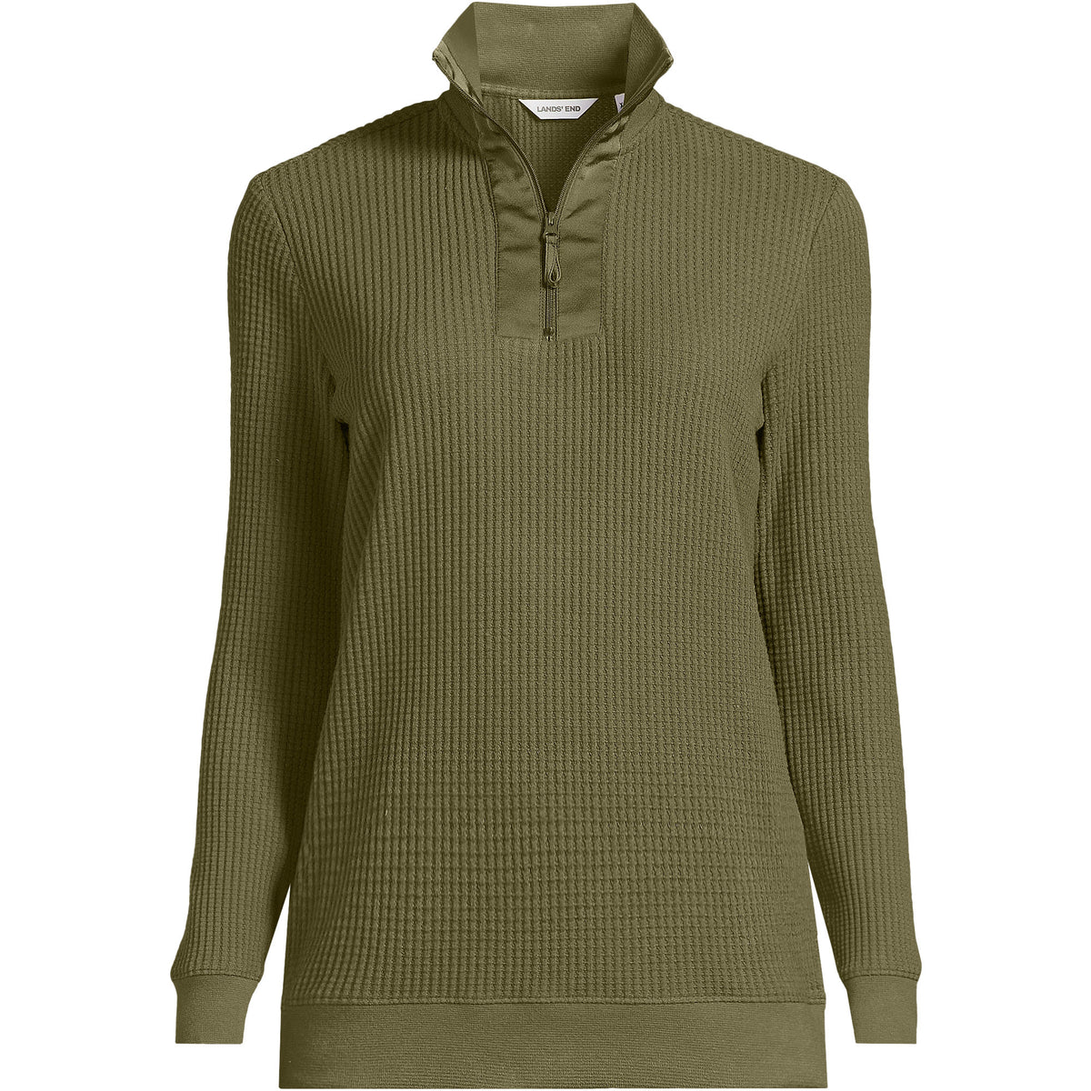 Women's Petite Long Sleeve Waffle Quarter Zip Pullover