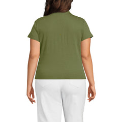 Women's Plus Size Linen Blend Short Sleeve Button Front Polo Top