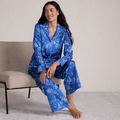 Women's Satin 2 Piece Pajama Set - Long Sleeve Top and Wide Leg Pants