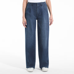 Women's Soft Denim High Rise Pleated Wide Leg Trousers