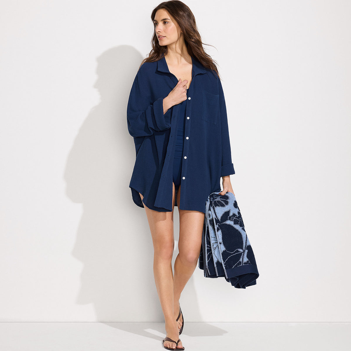 Women's Oversized Gauze Button Front Cover-Up Shirt