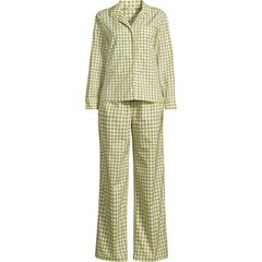 Women's Plus Size Cotton Poplin 2 Piece Pajama Set - Long Sleeve Top and Pants